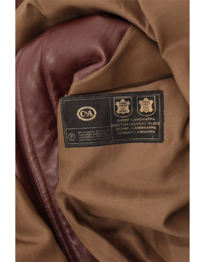 C & A Herre Military Leather Coat UK 40 Large Maroon Leather