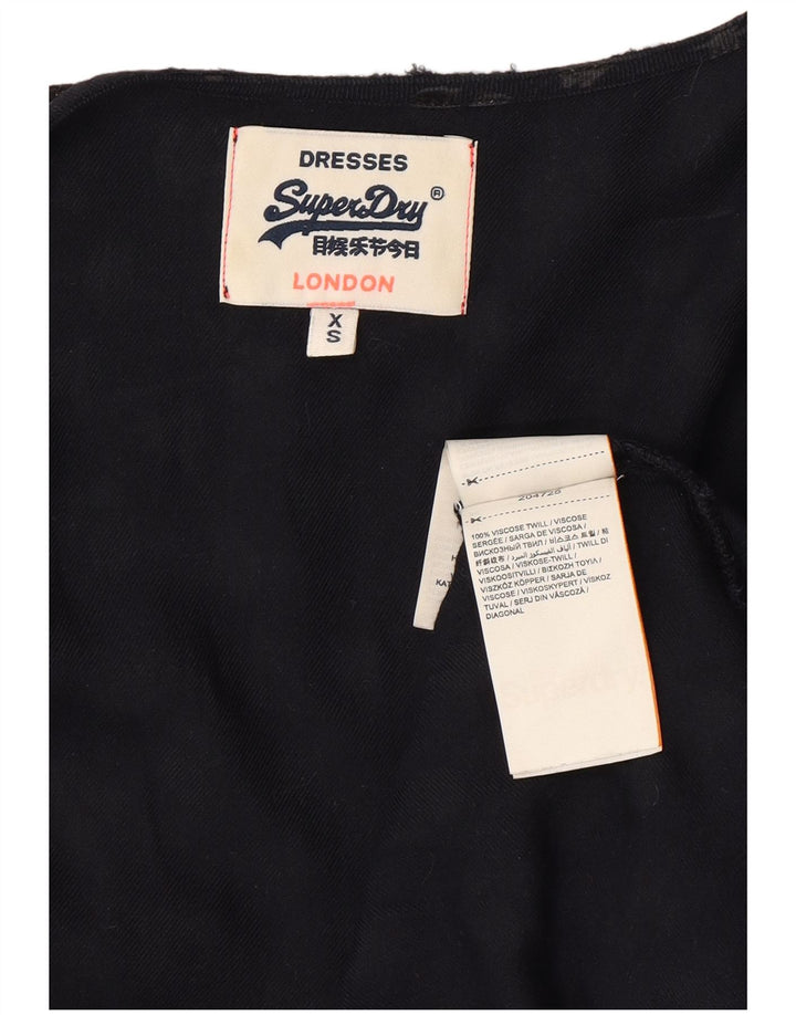 SUPERDRY kvinders abstrakt mønster langærmet slå-om-kjole UK 6 XS marineblå