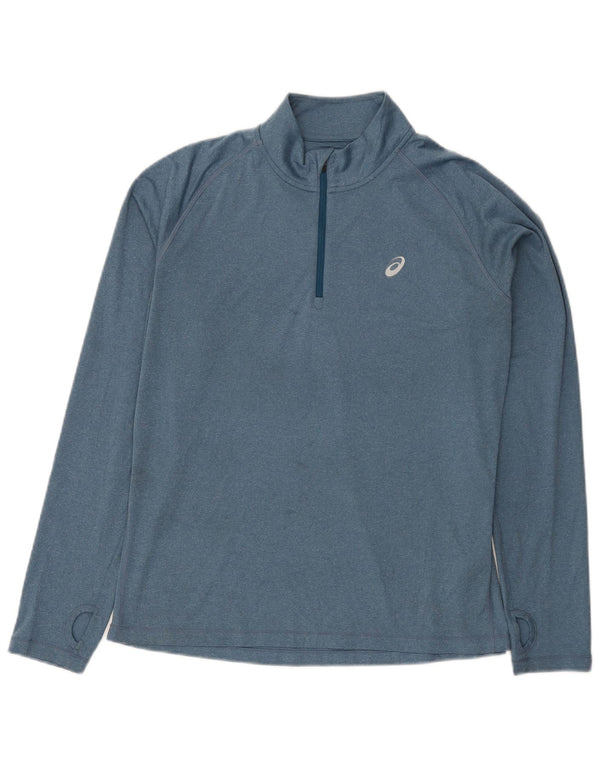 Asics Herre Zip Neck Pullover Træningsdragt Top Stor Blå Polyester
