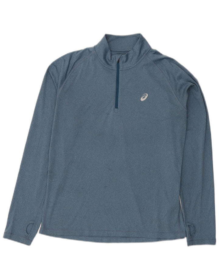 Asics Herre Zip Neck Pullover Træningsdragt Top Stor Blå Polyester