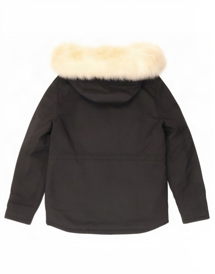 Topshop Dame Hooded Parka Jacket UK 8 Small Black Polyester