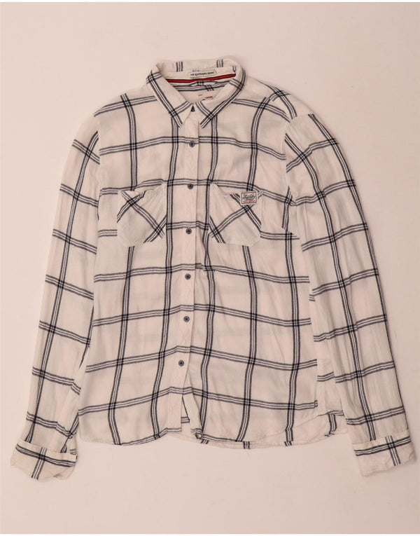 Superdry Womens Boyfriend Flanell Shirt UK 14 Medium White Check Viscose