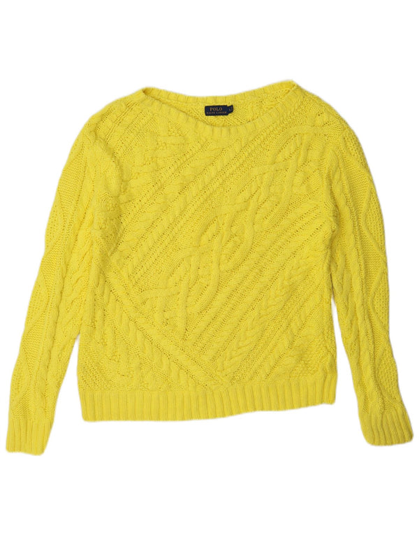 Polo Ralph Lauren Womens Boat Neck Jumper Sweater UK 16 Large Yellow Cotton