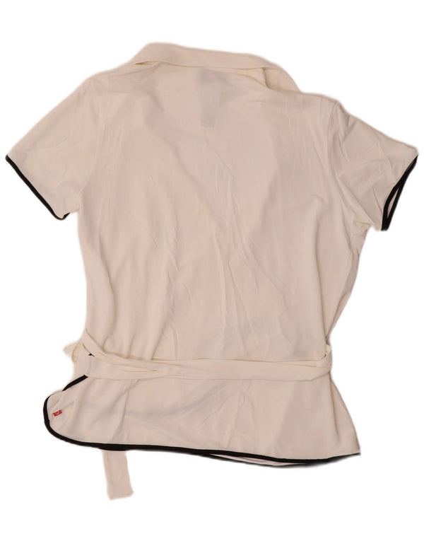 MARINA RINALDI Dame Wrap Kortærmet Skjorte Bluse UK 14 Medium White