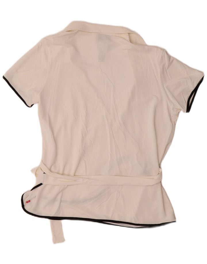 MARINA RINALDI Dame Wrap Kortærmet Skjorte Bluse UK 14 Medium White