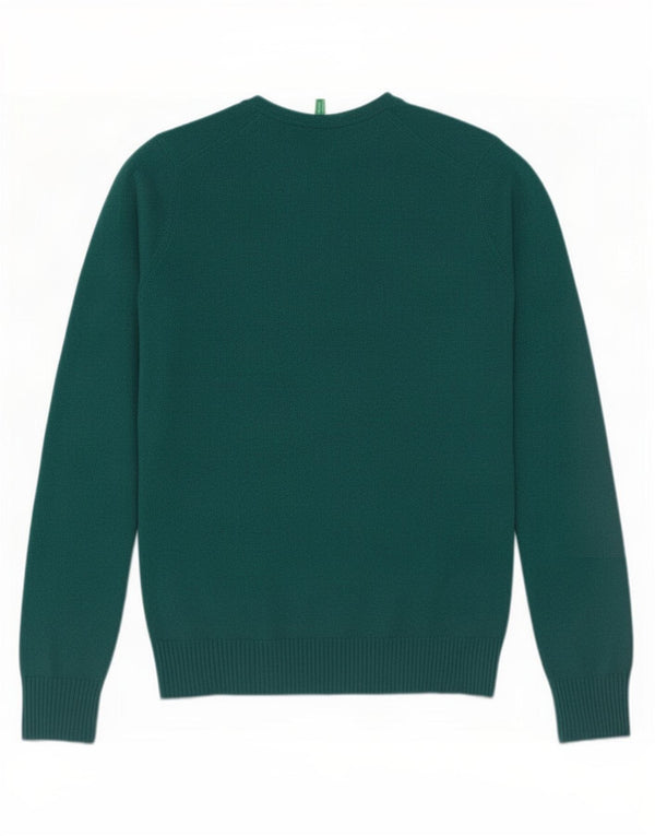 Benetton Womens V-Neck Jumper Sweater UK 16 Large Green Wool