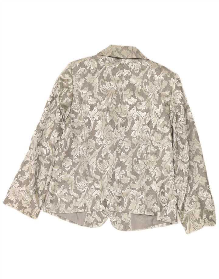 VINTAGE Womens 3 Button Blazer Jacket EU 40 Medium Grey Paisley Acetate