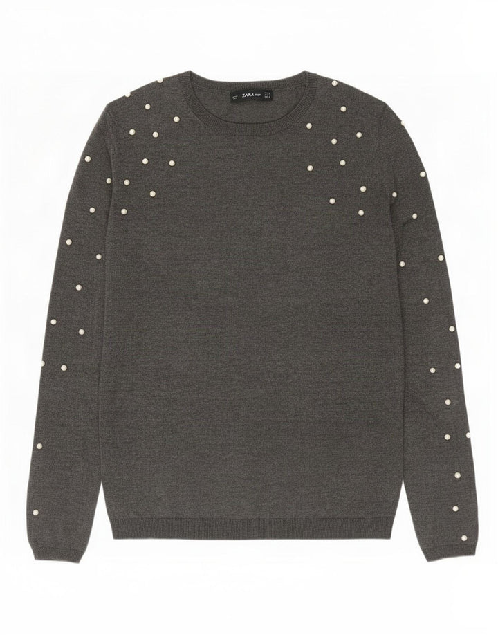 Zara Dame Boat Neck Jumper Sweater UK 14 Medium Grey Modal
