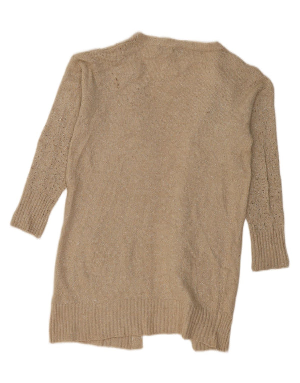 Zara Womens Longline Loose Fit Open Cardigan Sweater UK 6 XS Beige Flecked
