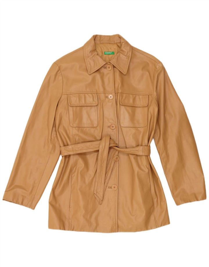 Benetton Dame Læderjakke UK 16 Stor Beige Læder