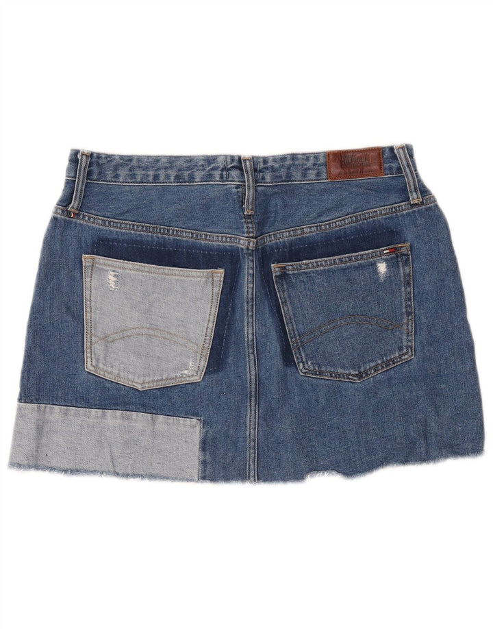 Tommy Hilfiger Dame Mini Denim Nederdel Stor W32 Blå Patchwork Bomuld