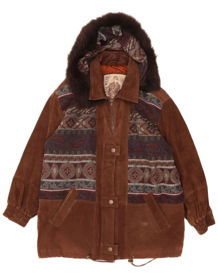 Conbipel Dame Oversized Ruskind Overfrakke IT 46 Stor Brun Paisley Læder