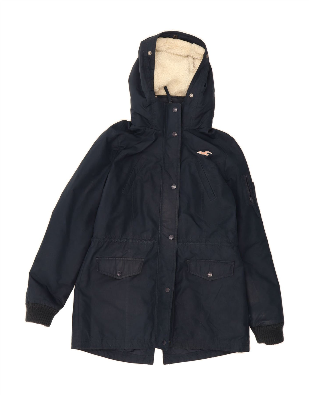 HOLLISTER Womens Hooded Parka Jacket UK 16 Large Navy Blue Polyester Vintage Hollister and Second-Hand Hollister from Messina Hembry 