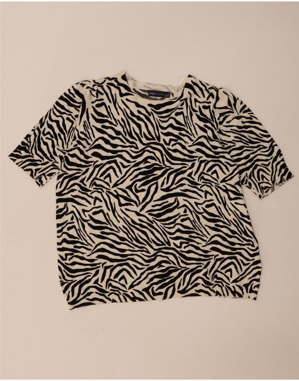 Marks & Spencer Damebluse Top UK 18 XL Off White Animal Print Viscose