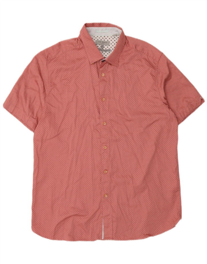 Ted Baker Kortærmet Herreskjorte Størrelse 5 XL Pink Plettet Bomuld