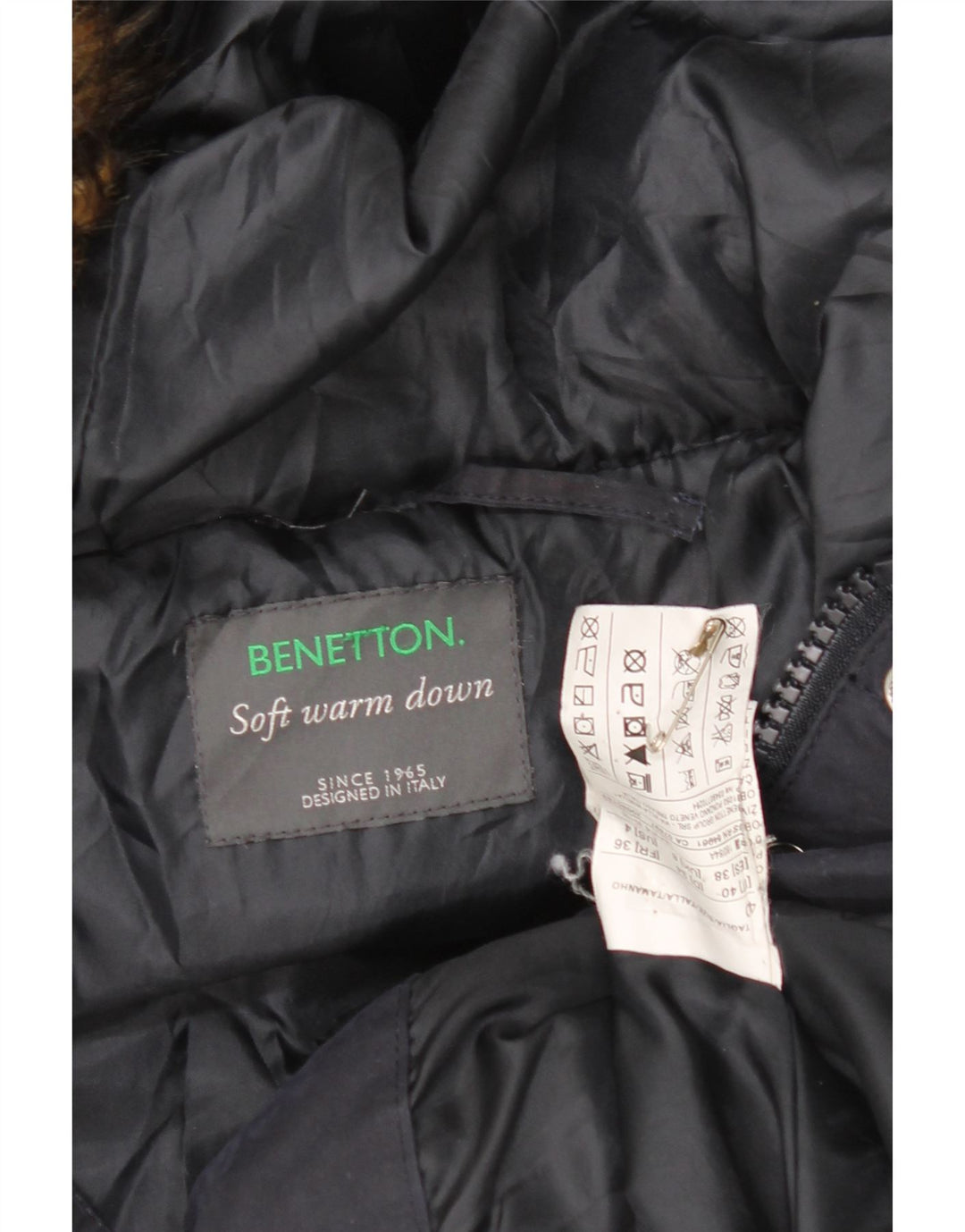 Benetton Dame Hætte Oversized Polstret Frakke UK 8 Small Navy Blue
