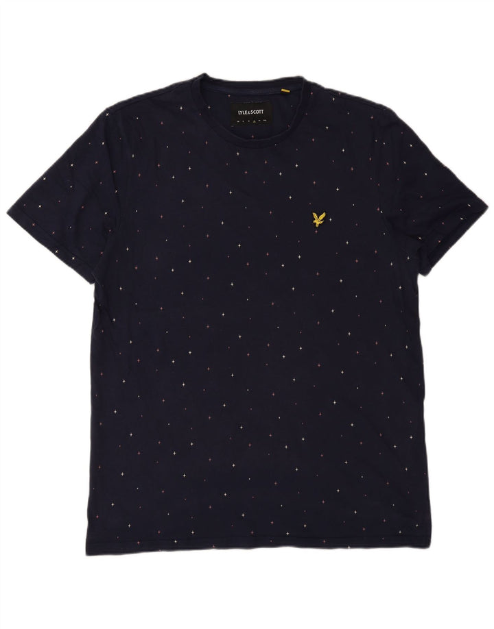 Lyle & Scott Herre T-shirt Top Stor Marineblå Flecked Bomuld