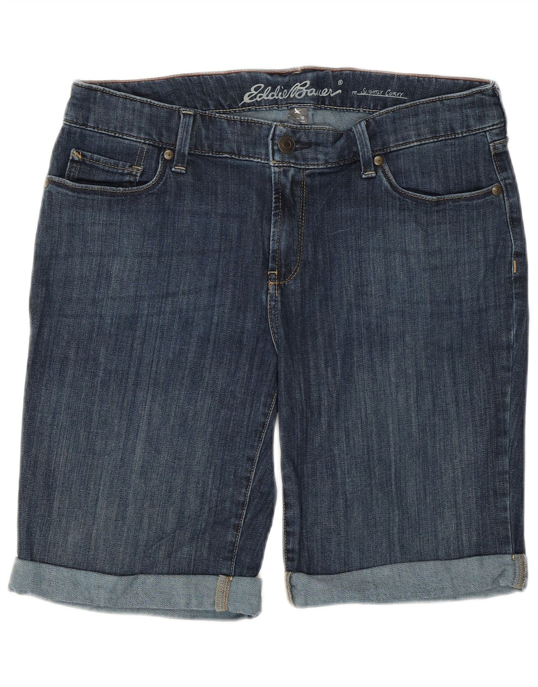 EDDIE BAUER Dame let kurvede denimshorts US 10 Large W32 Blue