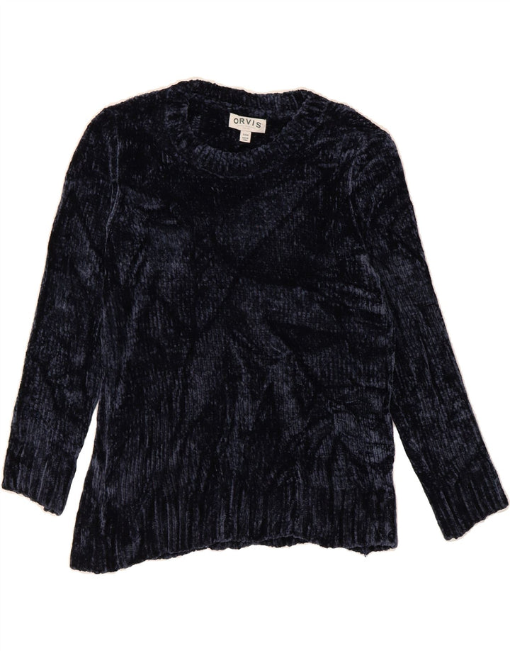 ORVIS Womens Crew Neck Jumper Sweater UK 10 Small Navy Blue Polyester Vintage Orvis and Second-Hand Orvis from Messina Hembry 