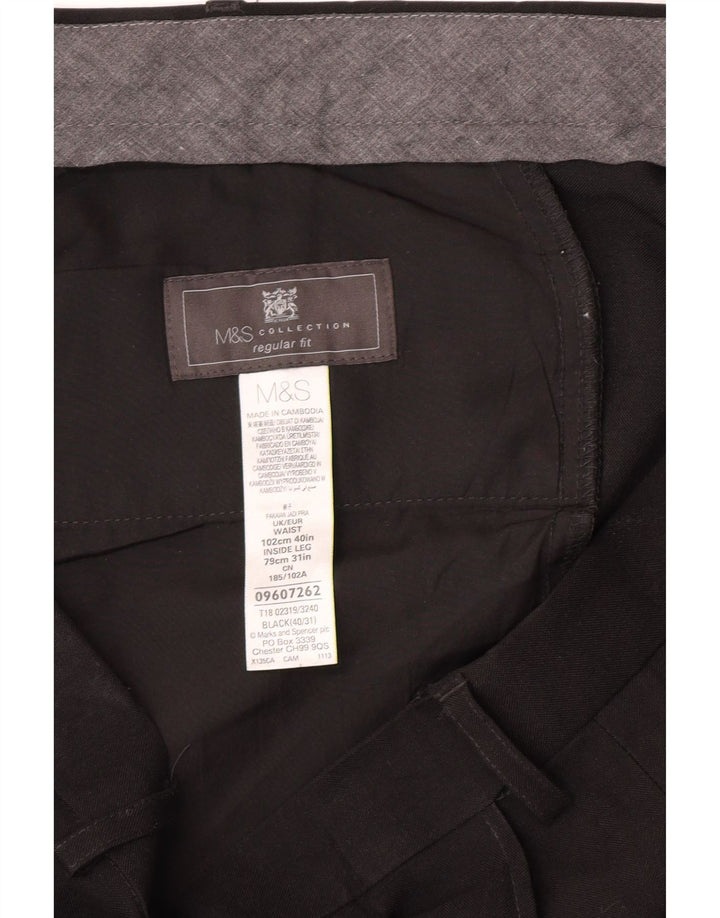 Marks & Spencer Herre Regular Fit Suit Bukser W40 L31 Sort polyester