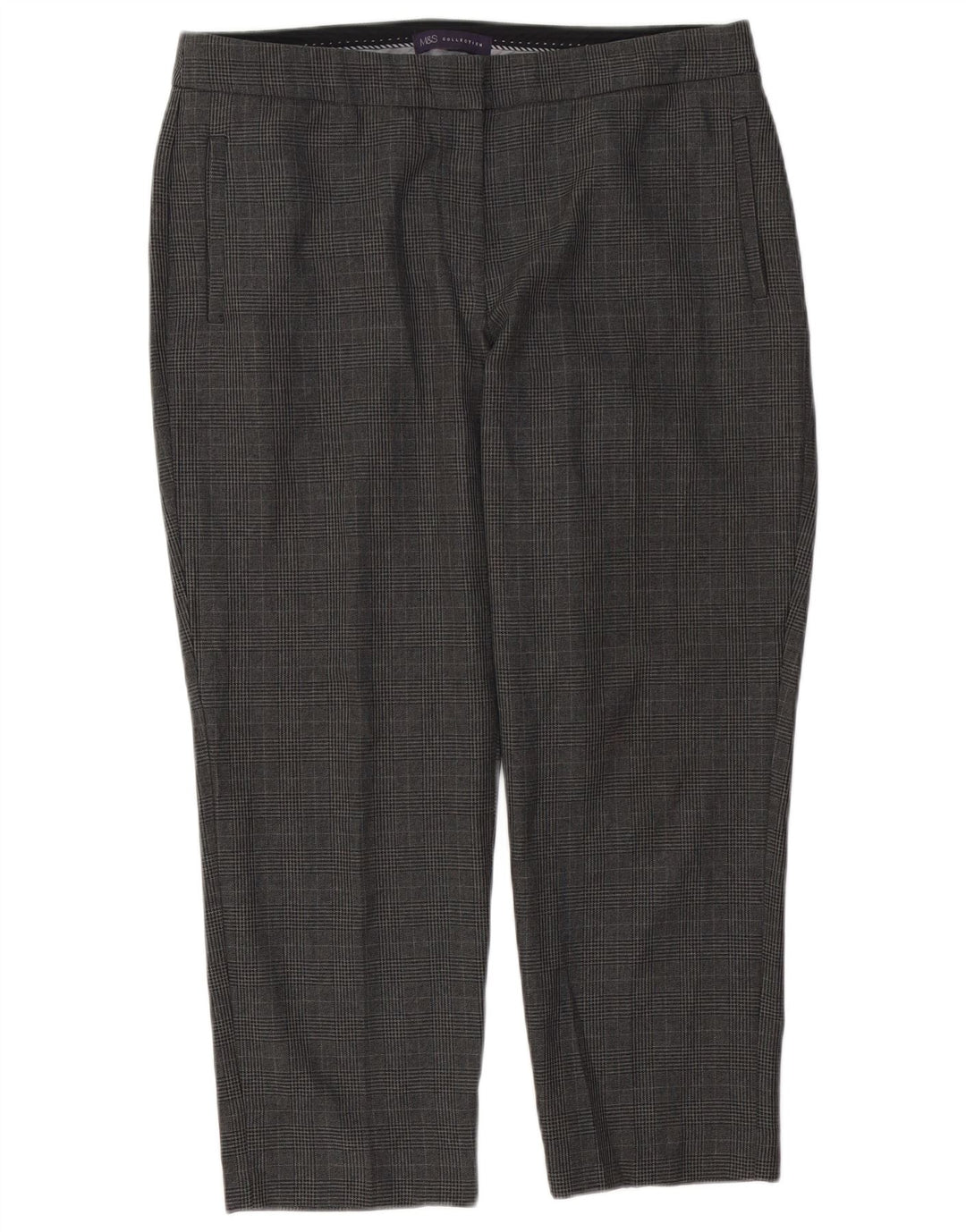 Marks & Spencer Dame Cropped Trousers UK 14 Large W34 L25 Grå ternet