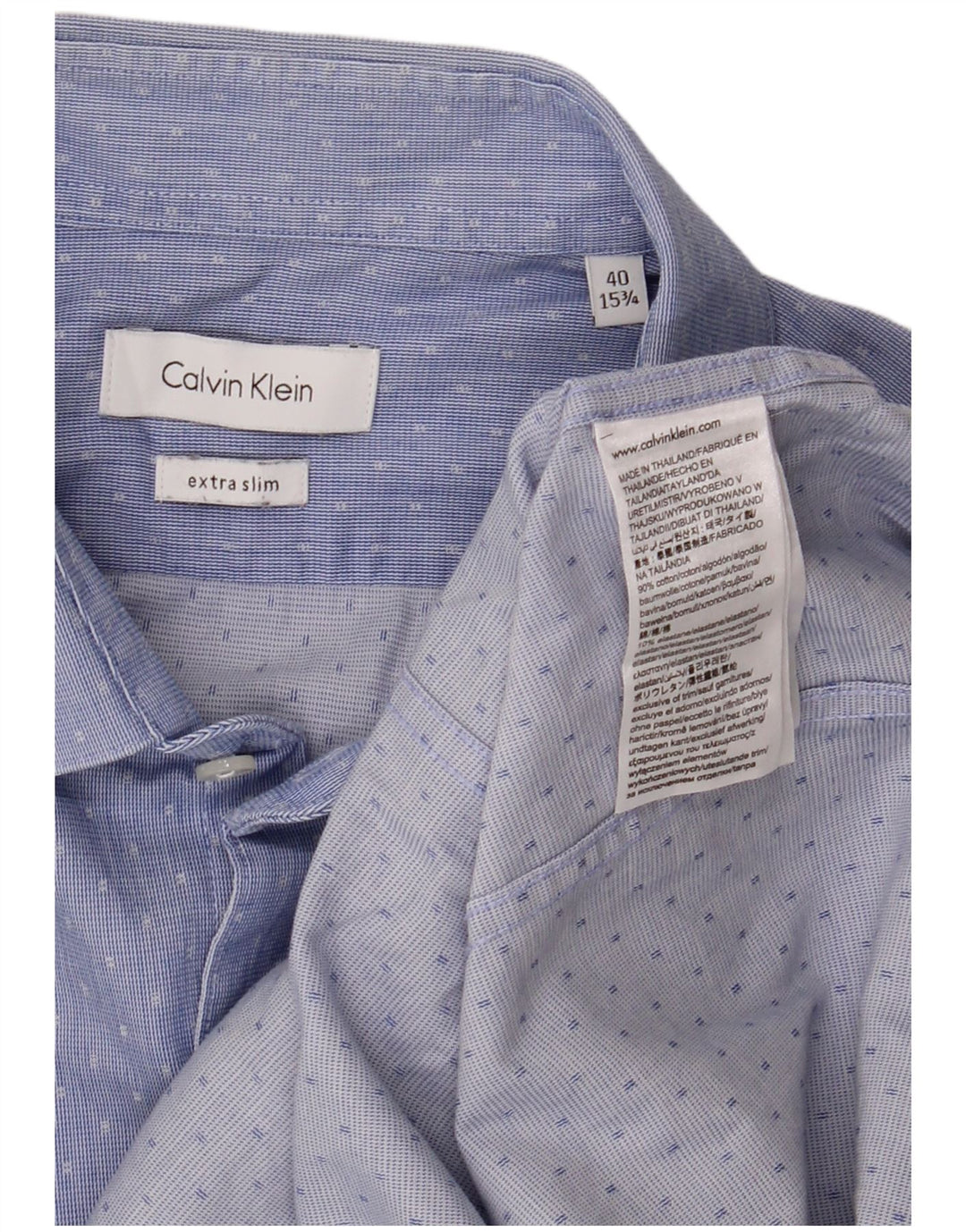 Calvin Klein Herre Extra Slim Fit Skjorte Størrelse 40 15 1/2 Medium Blue Spotted