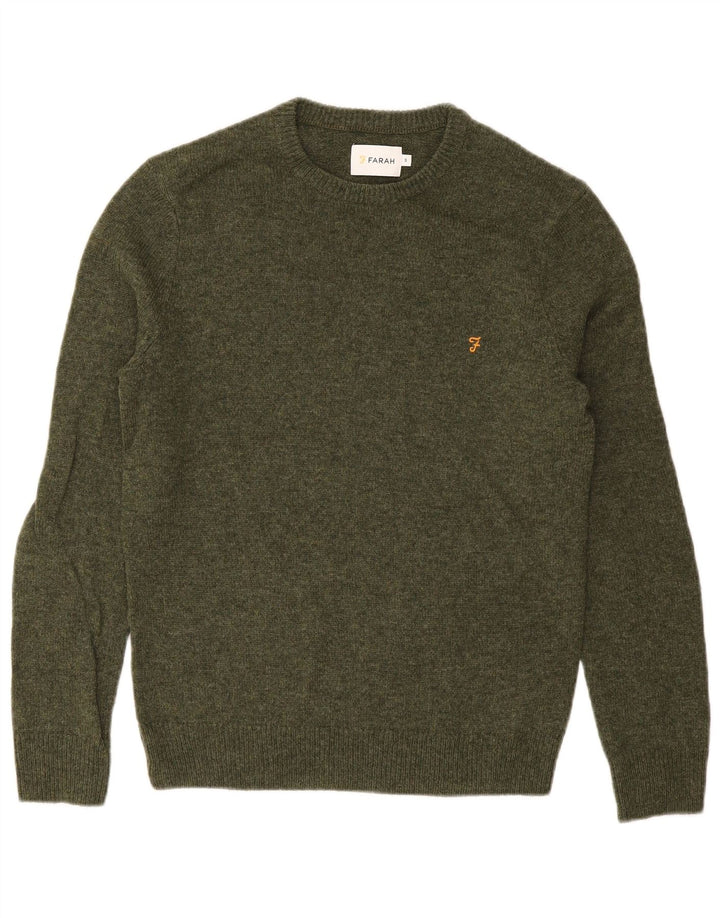 FARAH Herre sweater med rund hals, lille grøn lammeuld