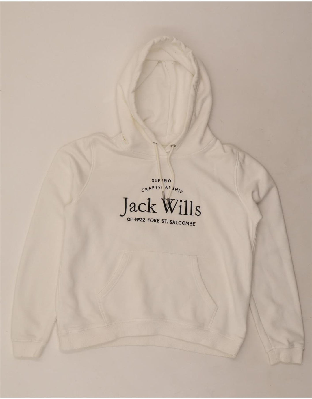 JACK WILLS Dame Oversized grafisk hættetrøje trøje UK 16 Stor hvid bomuld
