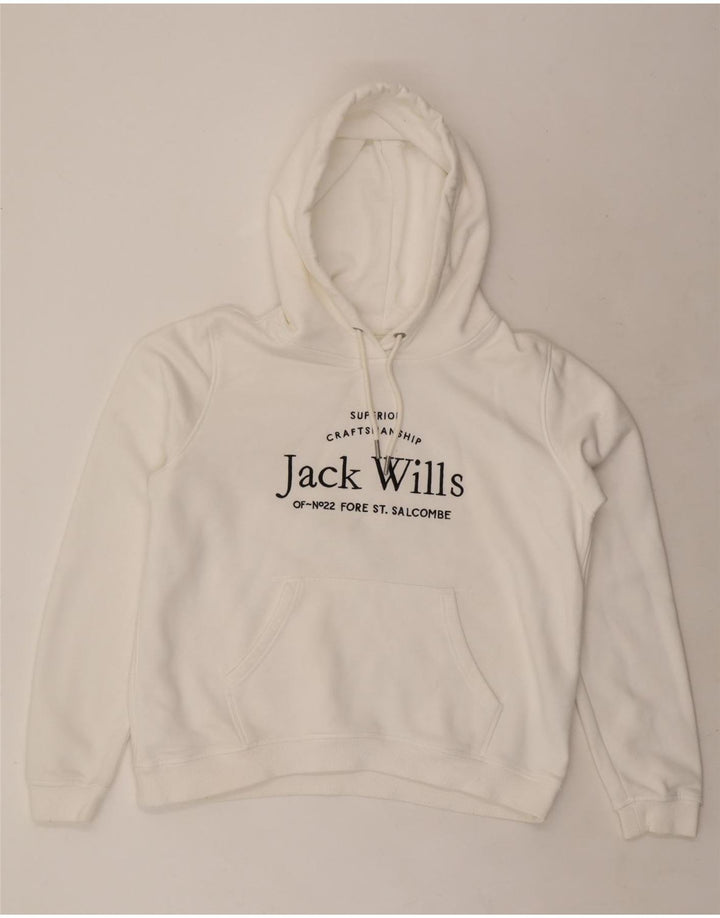 JACK WILLS Dame Oversized grafisk hættetrøje trøje UK 16 Stor hvid bomuld