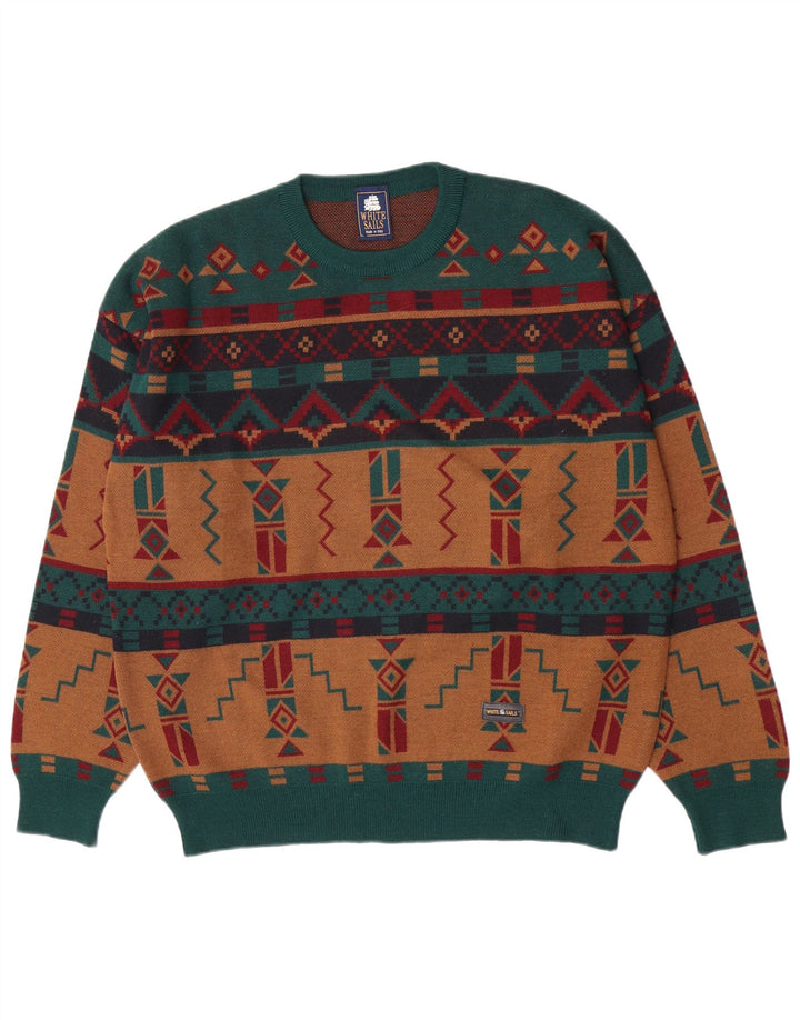 Hvide Sejl Herre Crew Neck Jumper Sweater Stor Flerfarvet Geometrisk