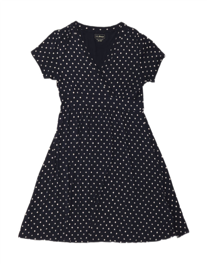 L.L.BEAN Womens A-Line Dress UK 12 Medium Navy Blue Polka Dot Rayon Vintage L.L.Bean and Second-Hand L.L.Bean from Messina Hembry 