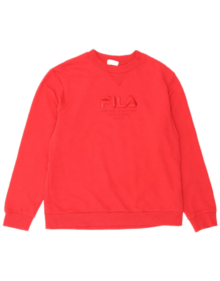 Fila Dame Grafisk Sweatshirt Jumper UK 14 Stor Rød Bomuld