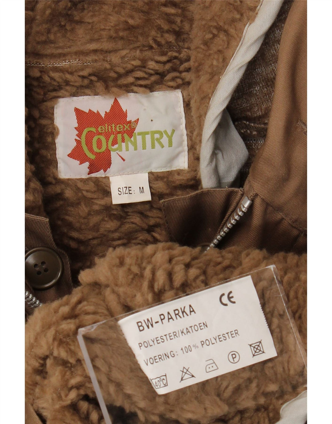 Country Herre Hætte Sherpa Parka Jacket UK 38 Medium Beige Polyester