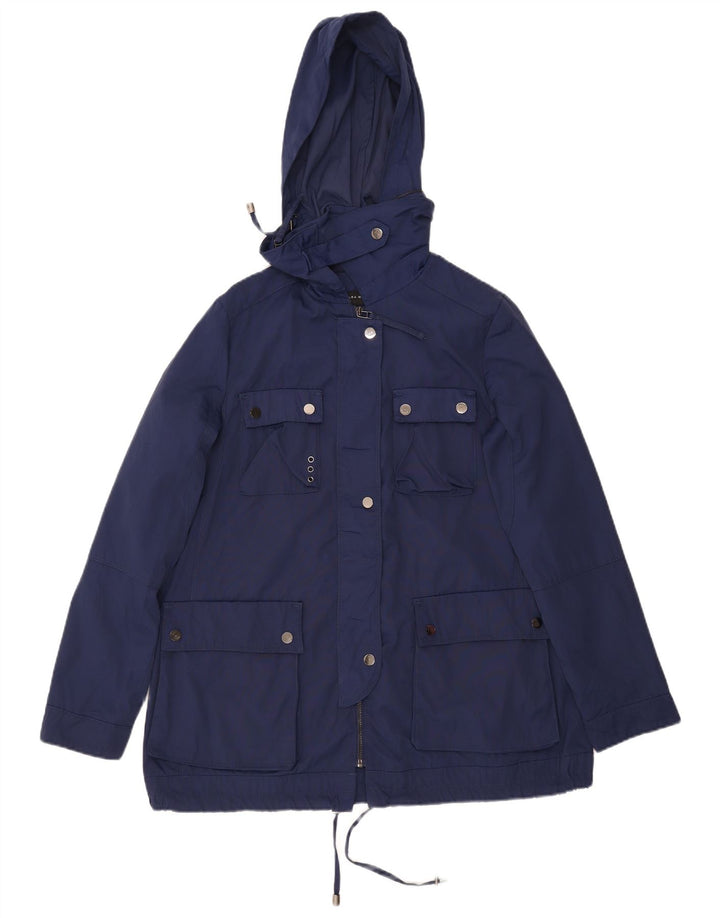 Zara Dame Hooded Parka Jacket UK 14 Medium Navy Blue Nylon