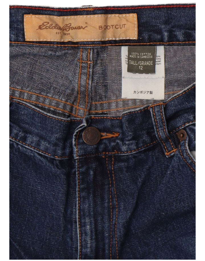 Eddie Bauer Dame Høj Bootcut Jeans US 12 Large W32 L34 Marineblå Bomuld