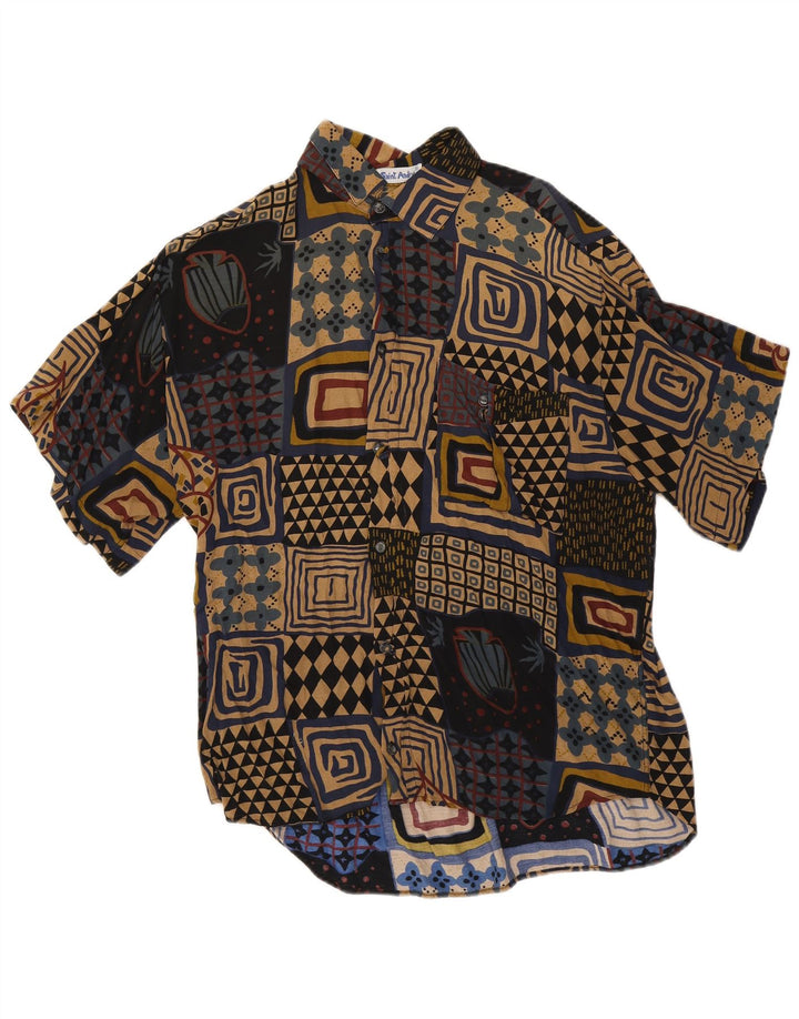 Vintage kortærmet herreskjorte Stor flerfarvet patchwork