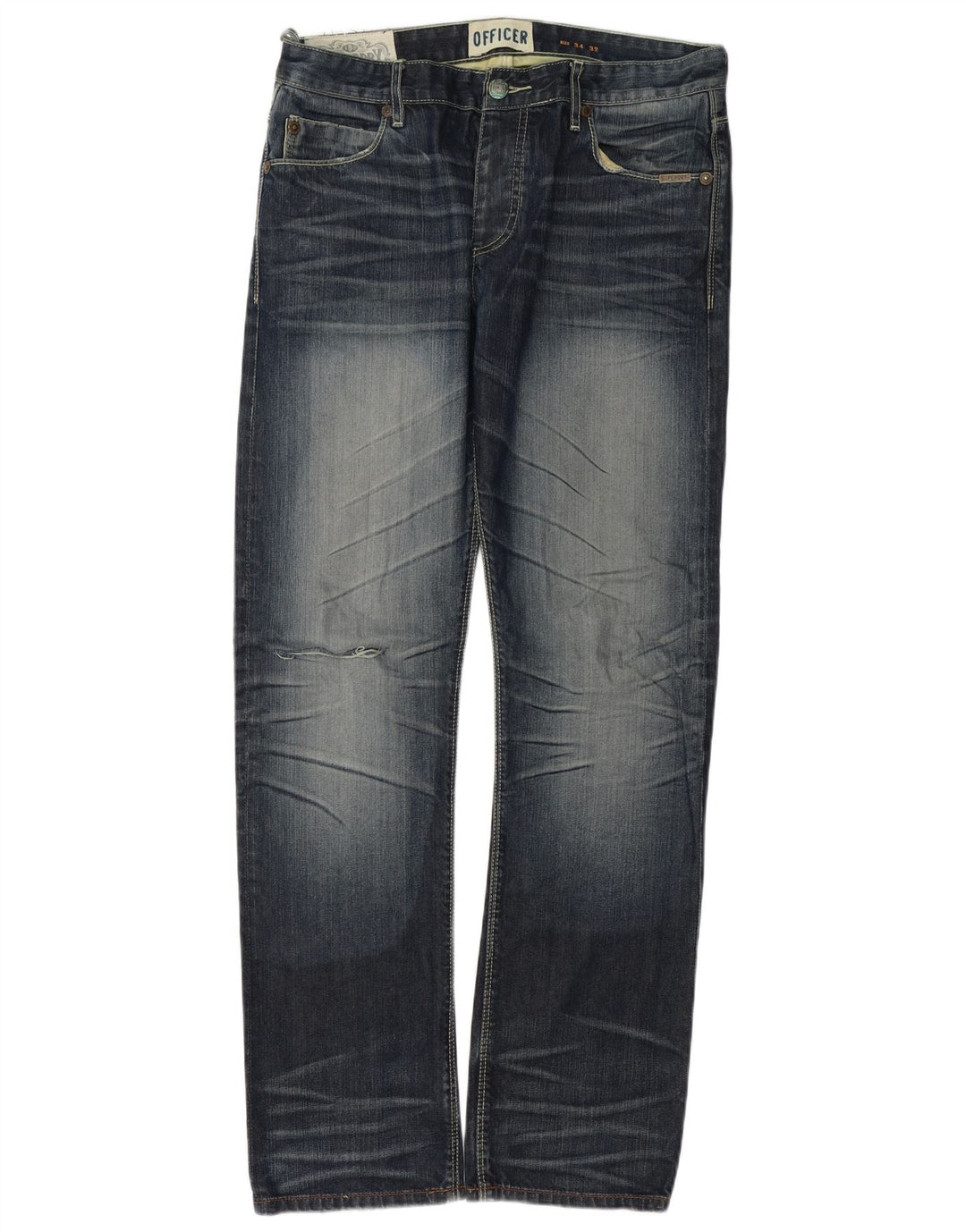 Superdry Herre Officer Straight Jeans W34 L32 Blå Bomuld