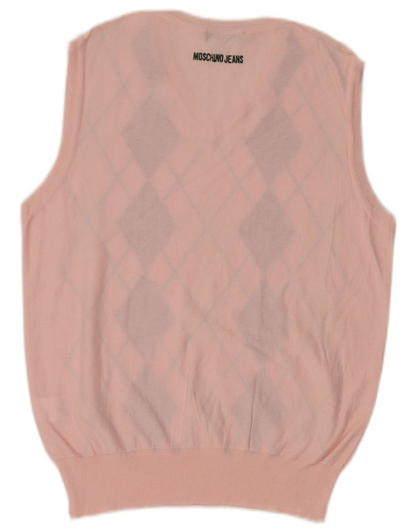 Moschino Dame Vest Tank Top UK 14 Large Pink Argyle/Diamond Cotton