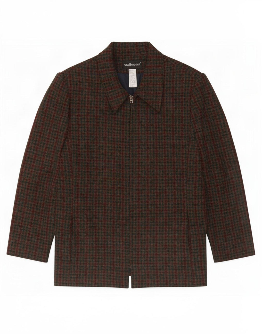 Sag Harbor Dame Blazer Jakke med fuld lynlås UK 18 XL Grøn Gingham Wool