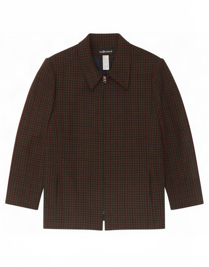 Sag Harbor Dame Blazer Jakke med fuld lynlås UK 18 XL Grøn Gingham Wool