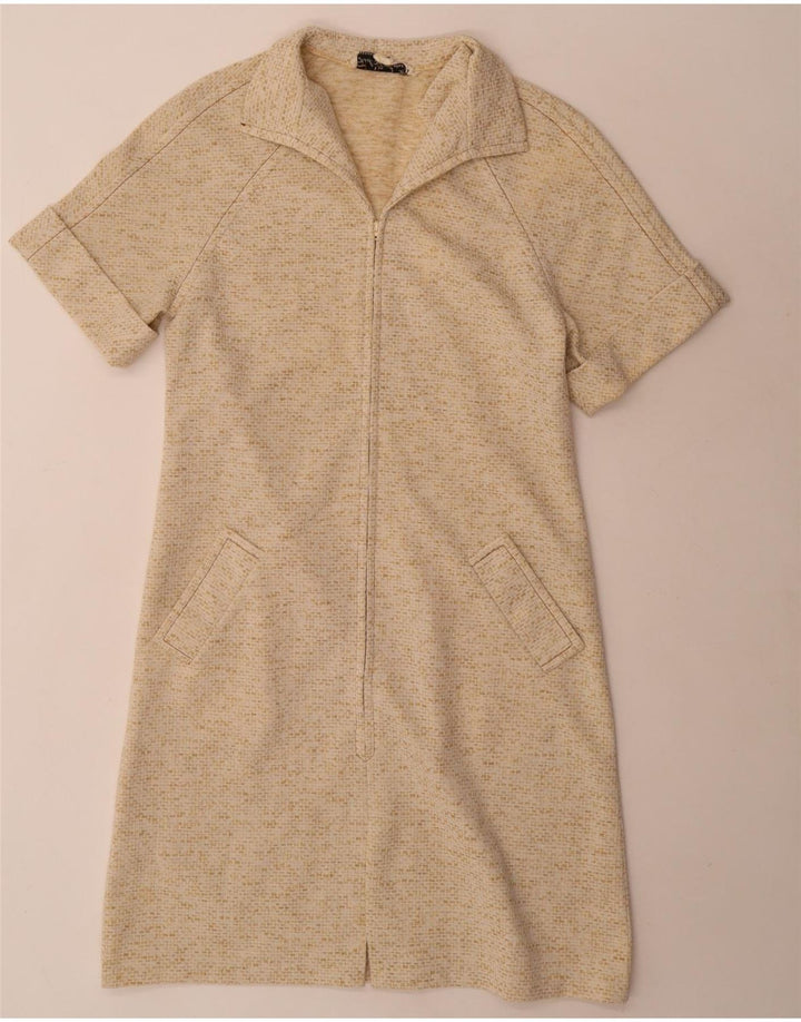 Vintage Dame Shift Dress UK 14 Medium Beige Flecked