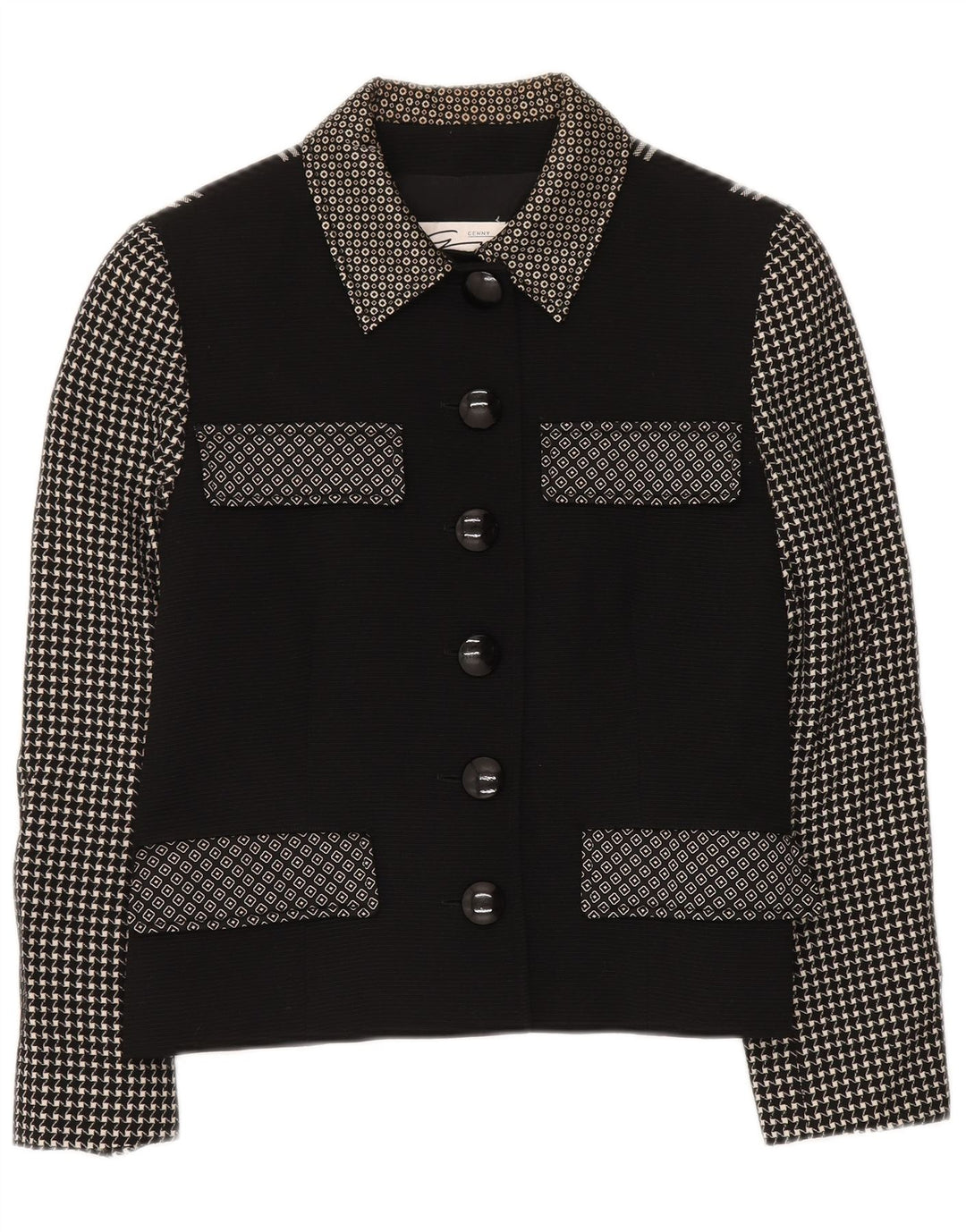 GENNY Dame 6 Button Blazer Jacket UK 14 Medium Black Patchwork