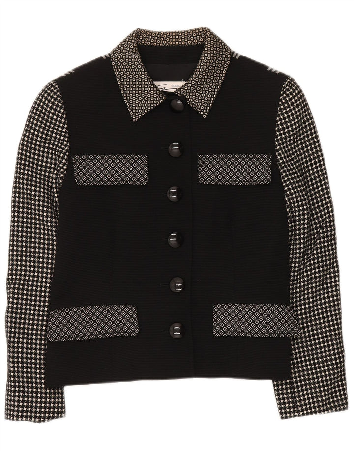 GENNY Dame 6 Button Blazer Jacket UK 14 Medium Black Patchwork