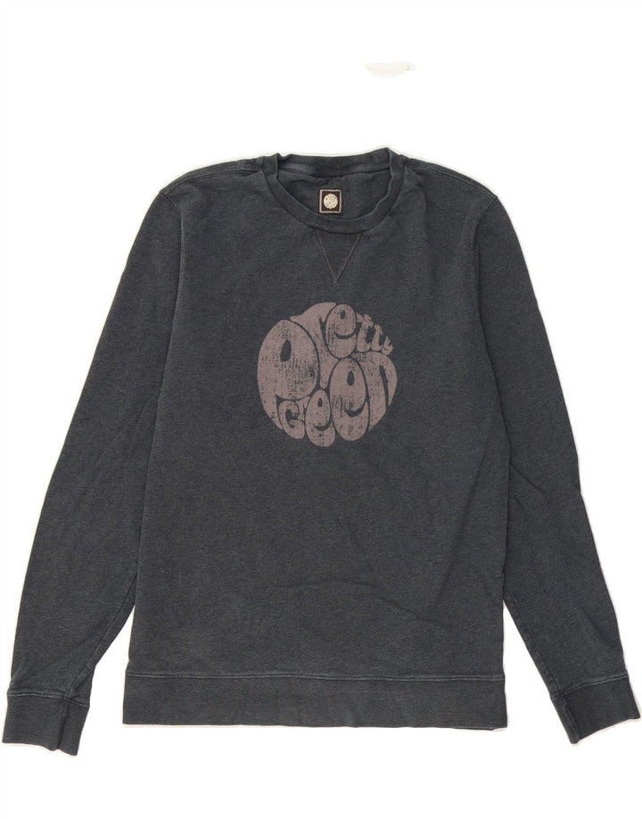 PRETTY GREEN Mens Graphic Sweatshirt Jumper Small Grey Cotton Vintage Pretty Green and Second-Hand Pretty Green from Messina Hembry 