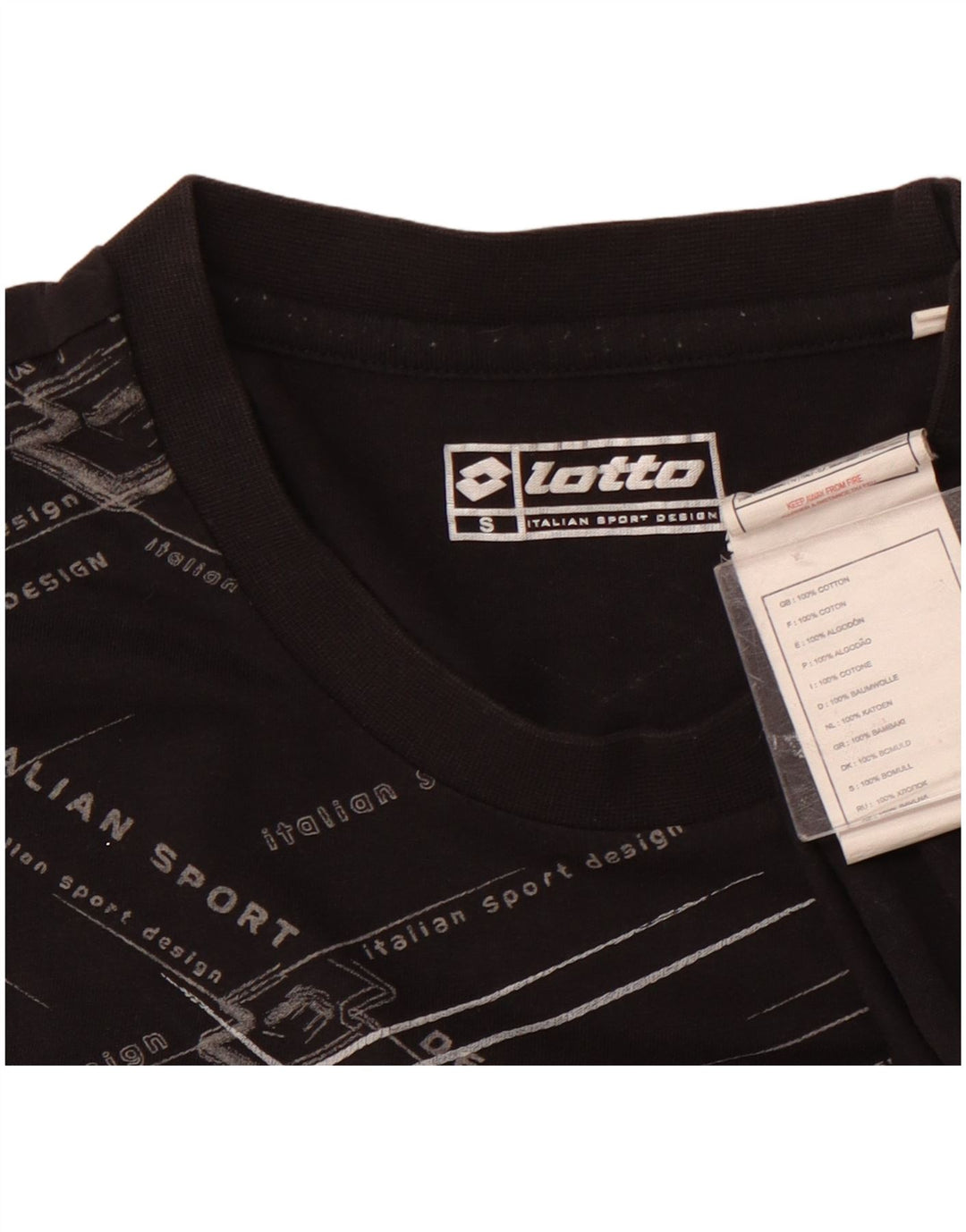 LOTTO Dame Grafisk T-Shirt Top UK 10 Lille Sort Bomuld