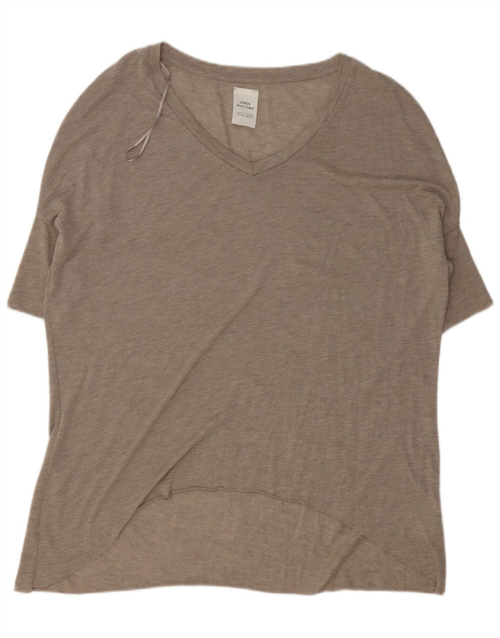 Zara Dame Oversized T-Shirt Top UK 10 Small Beige Polyester