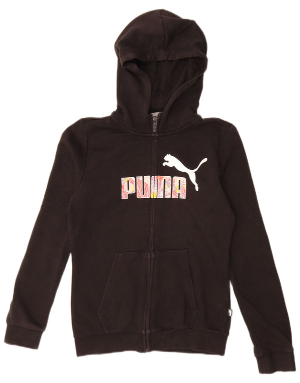 Puma piger grafisk hættetrøje med lynlås 13-14 år sort bomuld