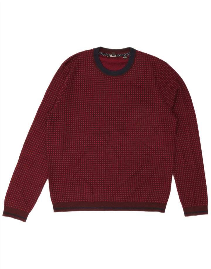 Ted Baker Herre trøjetrøje med rund hals str. 5 XL Burgund ternet uld