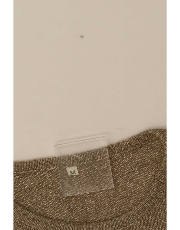 Vintage kvinders grafisk rund hals sweater UK 12 Medium Khaki