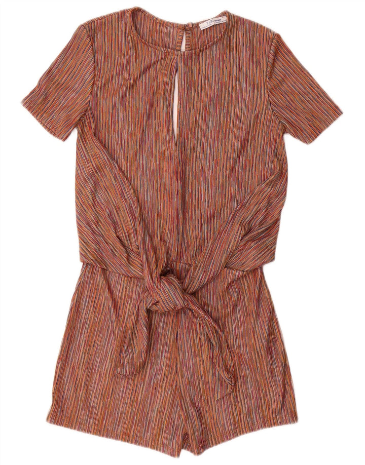 Zara Womens Front Tie Playsuit UK 10 Small Multicolored Striped